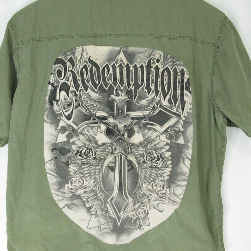 Custom Eddie Bauer Shirt  XXL Redemption Cross Short Sleeve Button Front Pockets